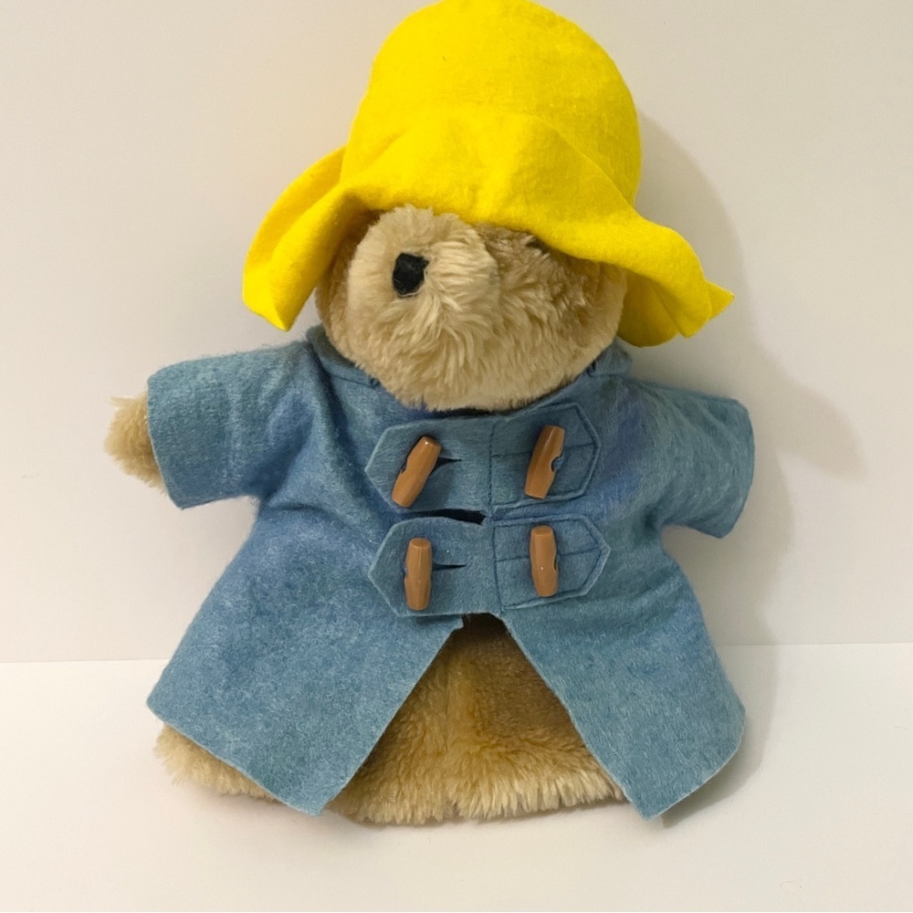VTG Eden Toys Paddington Bear Plush Hand Puppet Yellow Hat Blue Coat